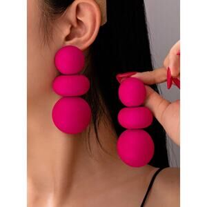 Hot Pink Matte Bubble Drop Earrings Statement Sculptural Modern Jewelry